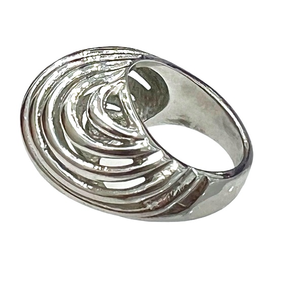 VINTAGE 18KHGE SILVER DOME RING SIZE 6 - Picture 5 of 14